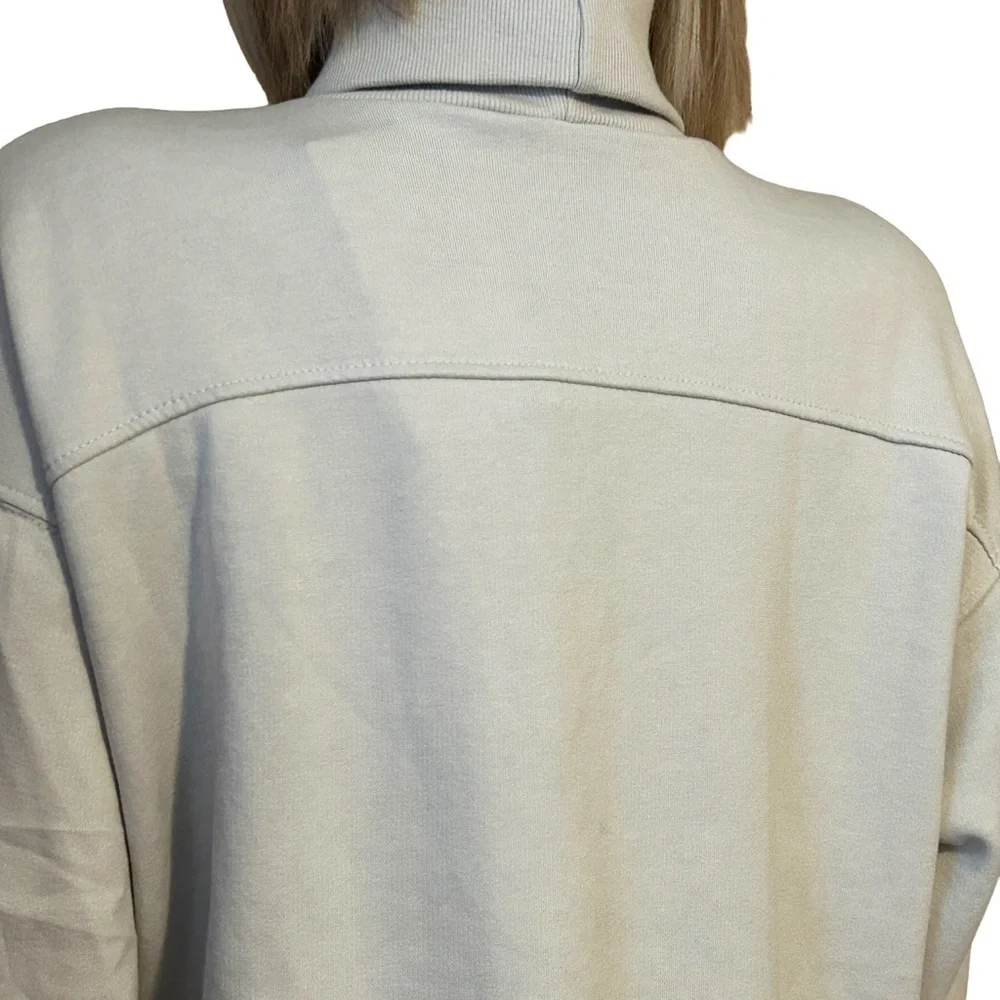 ZARA Turtleneck Sweater Top Classic Fleece Beige Ecologically Grown Oversized - Picture 5 of 16